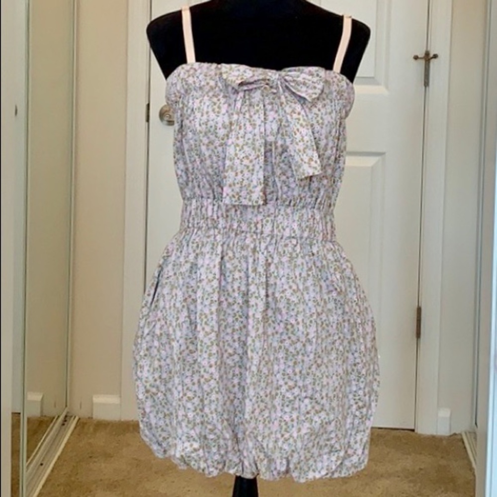 J Crew 100% Cotton Mini Dress Pink/Gray w/ bow S